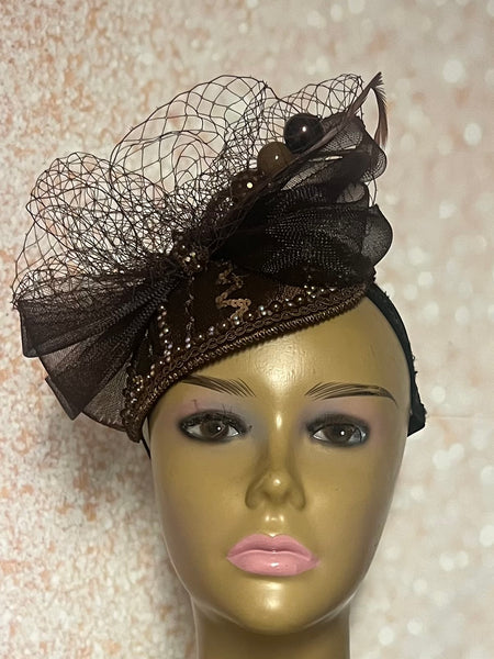 Brown Rhinestone Teardrop Fascinator, Half Hat for Church, Tea Parties and Special Occasions
