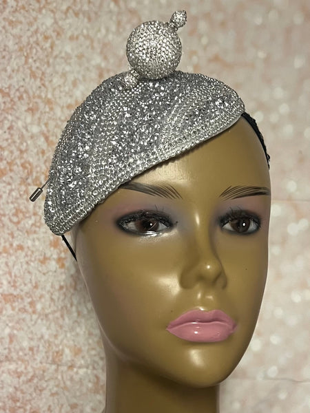 Silver Beaded Bling Teardrop Fascinator: Beaded Half Hat for Special Occasions