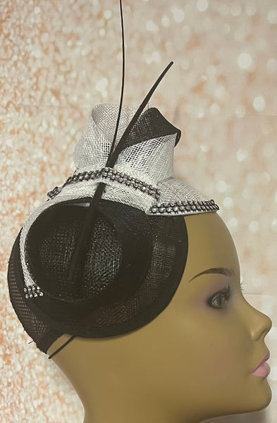 Black and White Sinamay Fascinator Half Hat for Church Head Covering, Tea Party, Wedding and Other Special Occasions