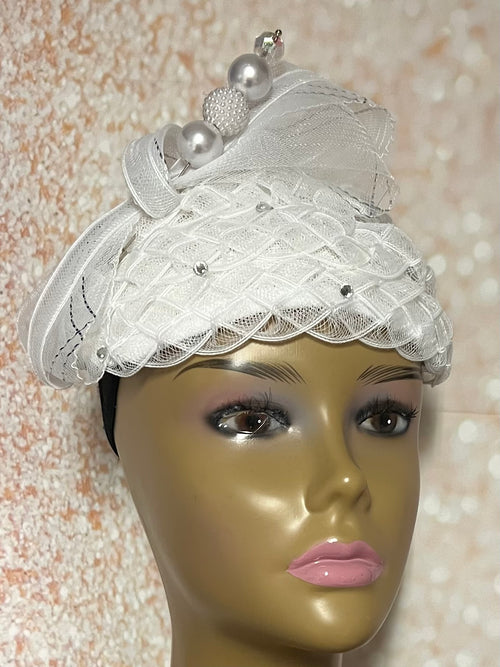 Beautiful White Fascinator Half Hat for Church Head Covering, Tea Parties and Other Special Occasions