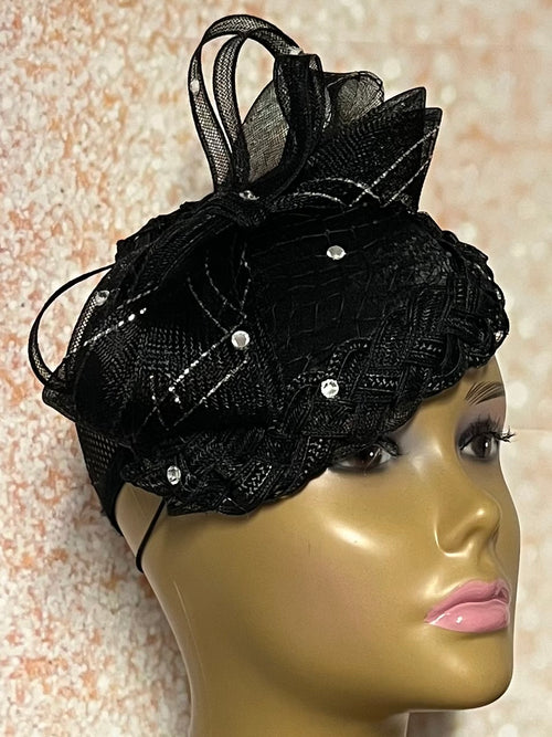 Black Braid Edge Fascinator Half Hat for Women, Church Headwear, Church Head Covering, Wedding, or any other special occasions