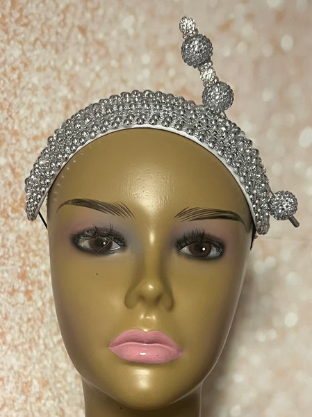 Silver Beaded Headband-Shaped Fascinator Half Hat for Church, Tea Parties, Weddings and other special occasions