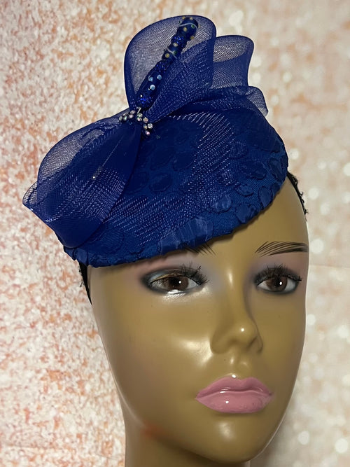 Blue Button Fascinator Royal Blue Half Hat for Church head covering, Tea Party, Wedding, and other Special Occasions