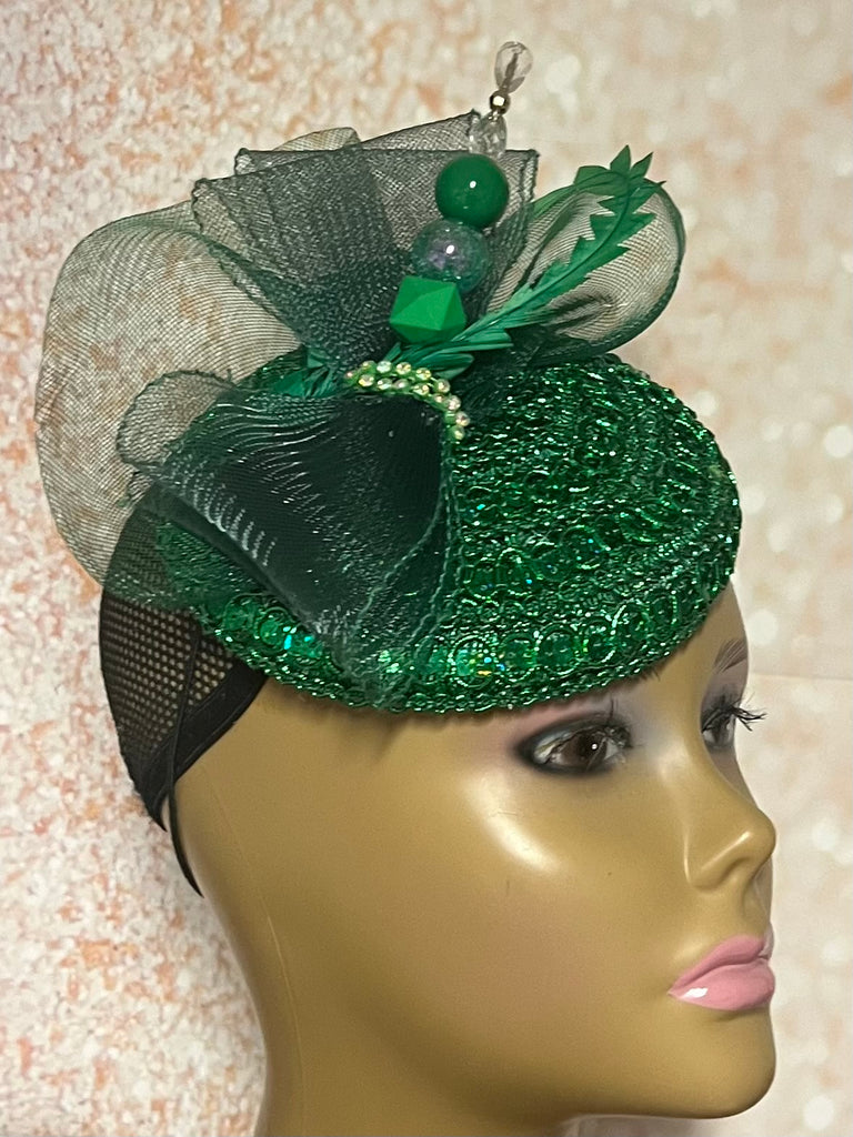 Green sequins and Rhinestones hat for Church, Wedding, Mother of the Bride, Head Covering, Tea Parties and other special occasions