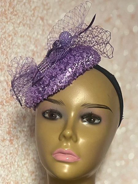 Lavender Beaded Sequin Round Button hat for Church, Wedding, Mother of the Bride, Head Covering, Tea Parties and other special occasions