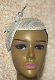 White Sinamay Bling Half Hat Fascinator for weddings, church, tea parties and special occasions