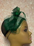 Green Rhinestone Bling Headband-Shaped Fascinator Half Hat for Church, Tea Parties, Weddings and other special occasions