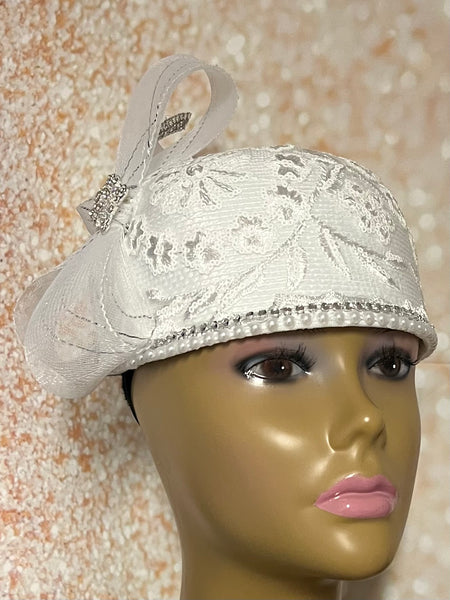 White Lace Full Hat Fascinator for weddings, church, tea parties and special occasions
