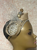 Gold and Silver Beaded Headband-Shaped Fascinator Half Hat for Church, Tea Parties, Weddings and other special occasions