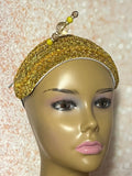 Yellow Gold Sequin Beaded Headband-Shaped Fascinator Half Hat for Church, Tea Parties, Weddings and other special occasions