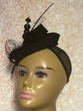 Black Tweed and Felt Fascinator Half Hat for Church Head Covering, Tea Party, Wedding and Other Special Occasions