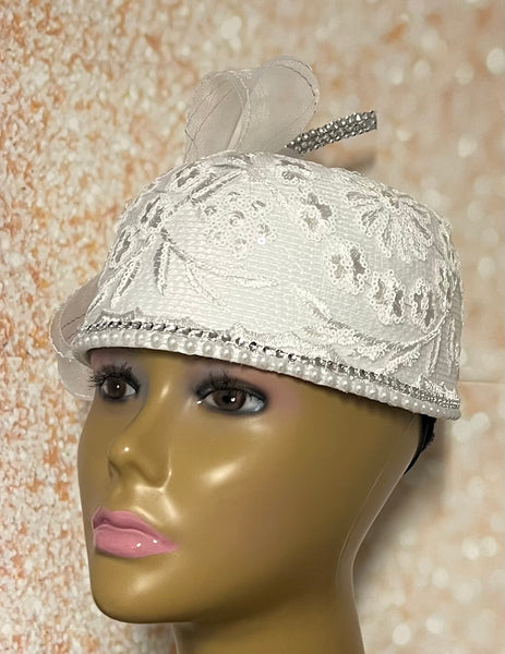 White Lace Full Hat Fascinator for weddings, church, tea parties and special occasions