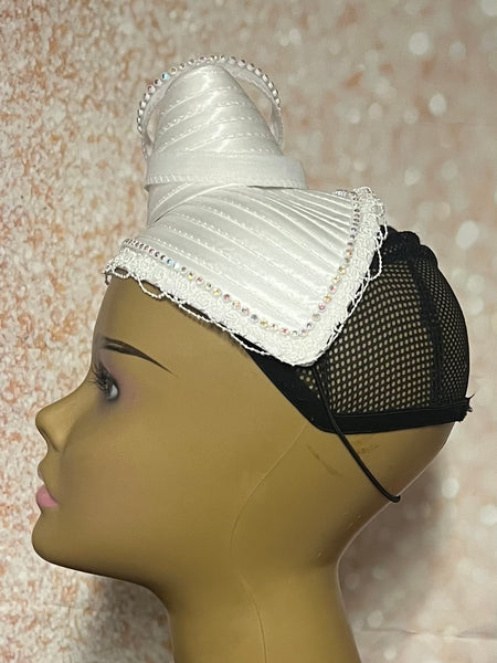White Satin Fascinator Half Hat for Weddings, Church Head Covering, Tea Parties, and other Special Occasions