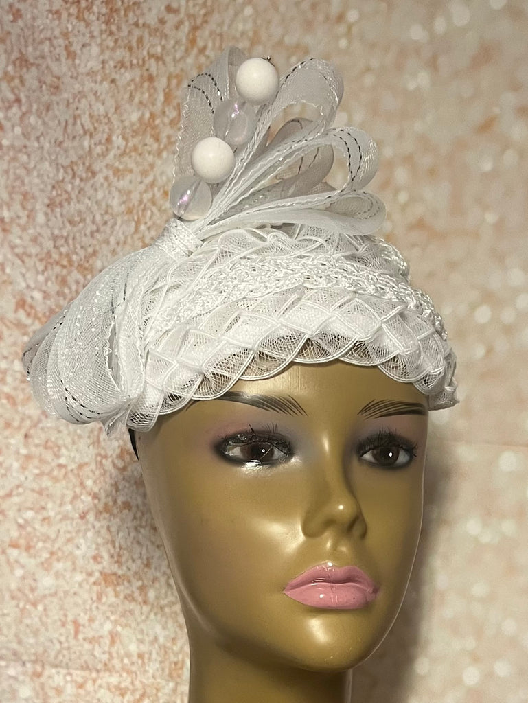 White Braided Fascinator Half Hat for Church Head Covering, Tea Parties and Other Special Occasions