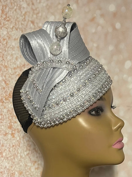 Silver/Gray Beaded Bling Fascinator Hat for Church, Weddings, Tea Parties, and Other Special Occasions