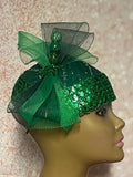 Green Crystal and Sequin Full hat for Church, Wedding, Mother of the Bride, Head Covering, Tea Parties and other special occasions