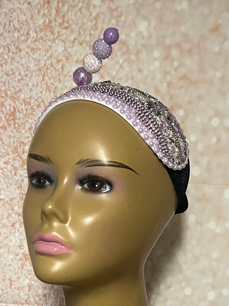 Lavender Beaded Sequin Headband Button hat for Church, Wedding, Mother of the Bride, Head Covering, Tea Parties and other special occasions