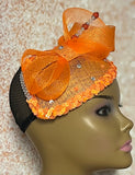 Orange Sinamay Teardrop Half Hat Fascinator for Church Head Covering, Wedding, Tea Party, Mother of the Bride, and Other Special Occasions