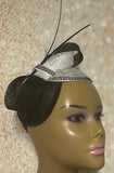 Black and White Sinamay Fascinator Half Hat for Church Head Covering, Tea Party, Wedding and Other Special Occasions