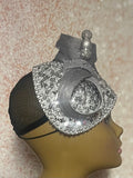 Silver Sequin Teardrop Shiny Bling Fascinator Half Hat for Church, Tea Parties, Weddings and other special occasions