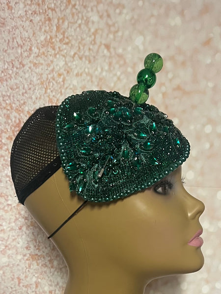 Green Rhinestones Crystal Bling Fascinator Half Hat for Church, Tea Parties, Weddings and other special occasions