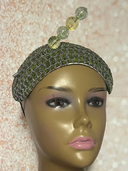Olive Green Headband-Shaped Fascinator Half Hat for Church, Tea Parties, Weddings and other special occasions