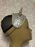 Gold and Silver Beaded Headband-Shaped Fascinator Half Hat for Church, Tea Parties, Weddings and other special occasions