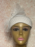 White Beaded Pearl Three Quarter/Full Hat Fascinator for weddings, church and special occasions, Gift for Mom, Sister, Wife, Her