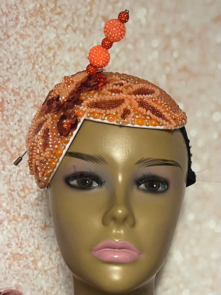 Orange Double Cup Rhinestone Crystal Bling Fascinator | Teardrop Half Hat