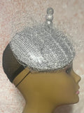 Silver Sequin Circle Button Shiny Bling Fascinator Half Hat for Church, Tea Parties, Weddings and other special occasions