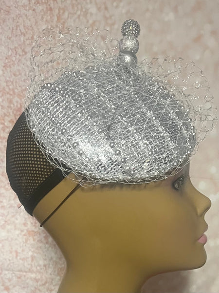Silver Sequin Circle Button Shiny Bling Fascinator Half Hat for Church, Tea Parties, Weddings and other special occasions