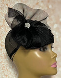 Black Lace Flower Half Hat Fascinator for weddings, church or funerals and tea parties