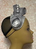 Silver Sequin Beaded Headband-Shaped Fascinator Half Hat for Church, Tea Parties, Weddings and other special occasions
