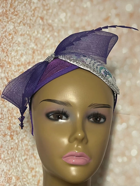 Purple Suede Fascinator Half Hat