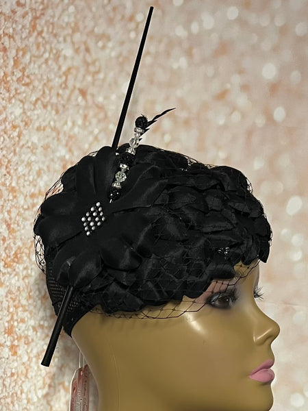 Black Flower Fascinator Half Hat, Weddings, Church, Tea Parties, and other Special Occasions