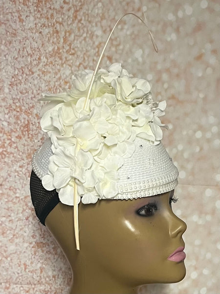 Cream Off-White Flower Fascinator Half Hat, Church Head Covering, Tea Party, Weddings and Special Occasions