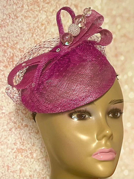 Magenta Purple Sinamay Fascinator Half Hat for Church, Wedding, Mother of the Bride, Head Covering, Tea Parties and other special occasion