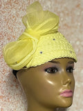 Yellow Full Braid Fascinator Half Hat, Church Head Covering, Headwear, Tea Parties, Weddings and other Special Occasions