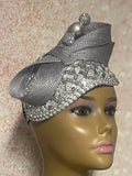Silver Sequin Teardrop Shiny Bling Fascinator Half Hat for Church, Tea Parties, Weddings and other special occasions
