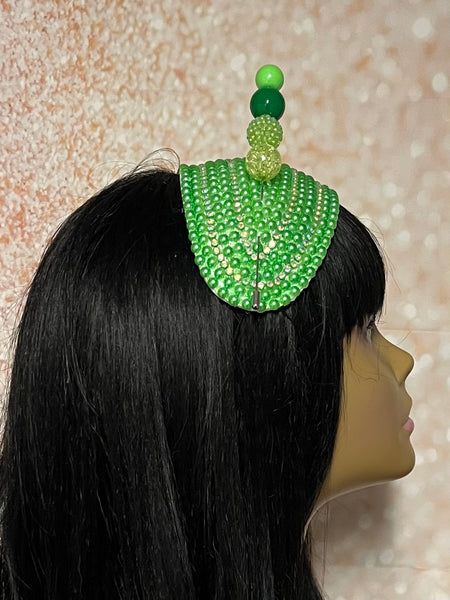 Green Beaded Headband-Shaped Fascinator Half Hat for Church, Tea Parties, Weddings and other special occasions