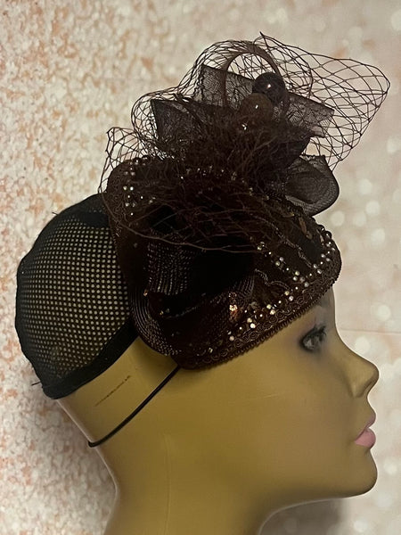 Brown Rhinestone Teardrop Fascinator, Half Hat for Church, Tea Parties and Special Occasions