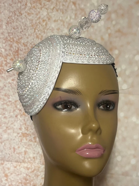 Iridescent Double Cup Beaded Rhinestone Fascinator for Church, Blue Half Hat for Tea Parties, Weddings and Special Occasions