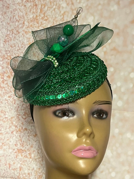 Green sequins and Rhinestones hat for Church, Wedding, Mother of the Bride, Head Covering, Tea Parties and other special occasions