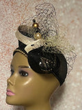 Black and Gold Beaded Sequin Headband-shaped Half Hat Fascinator for weddings, church and special occasions, Gift for Mom, Sister, Wife, Her