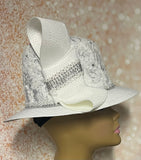 White Embroidered Lace Full Hat with Brim for weddings, church, tea parties and special occasions