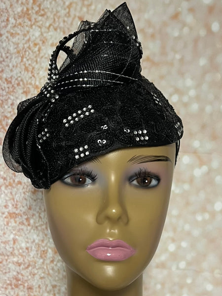 Black Braided Fascinator Half Hat for Church, weddings and special occasions