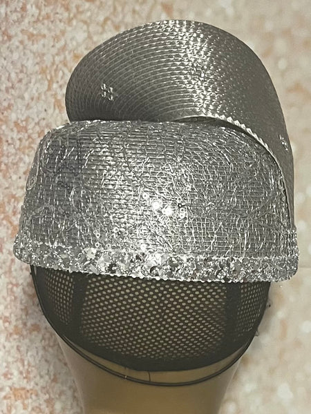 Silver Rhinestone Lace Bling Full Hat for Church Head Covering, Weddings, Tea Parties, Mother of the Bride and Other Special Occasions