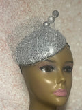 Silver Sequin Circle Button Shiny Bling Fascinator Half Hat for Church, Tea Parties, Weddings and other special occasions