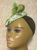 Green Lace Button Pillbox Fascinator Half Hat, Church Head Covering, Headwear, Tea Parties, Weddings, and other Special Occasions