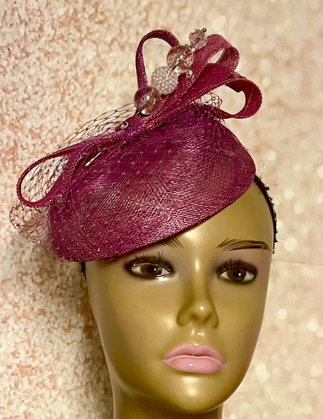 Magenta Purple Sinamay Fascinator Half Hat for Church, Wedding, Mother of the Bride, Head Covering, Tea Parties and other special occasion